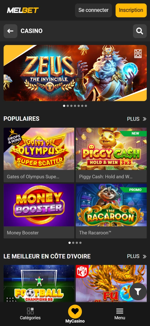 Profitez des jeux de casino en ligne sur le site officiel Melbet Côte d’Ivoire.