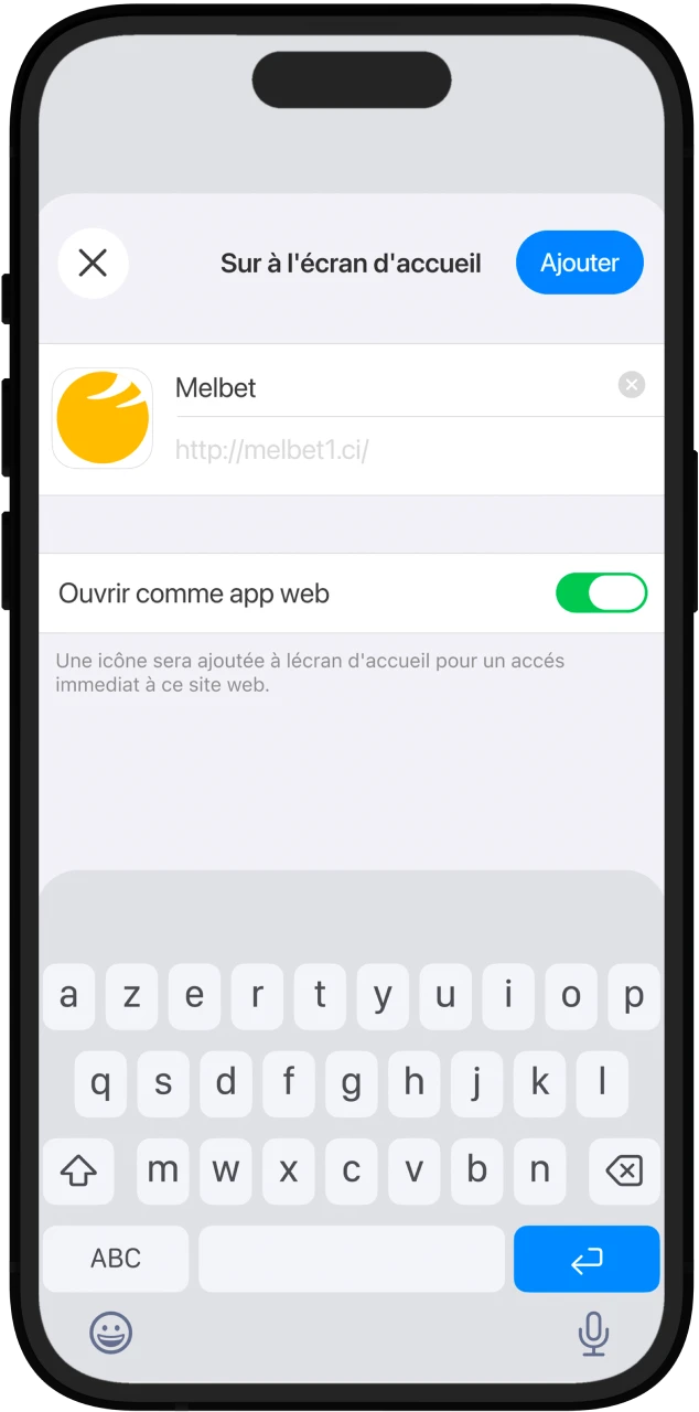 Ajoutez Melbet Côte d’Ivoire à l’écran d’accueil pour un accès rapide.