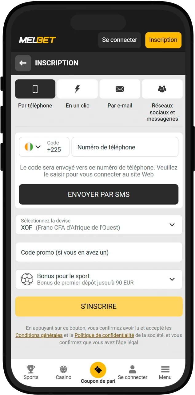 Créez votre compte personnel sur le site officiel Melbet Côte d’Ivoire.