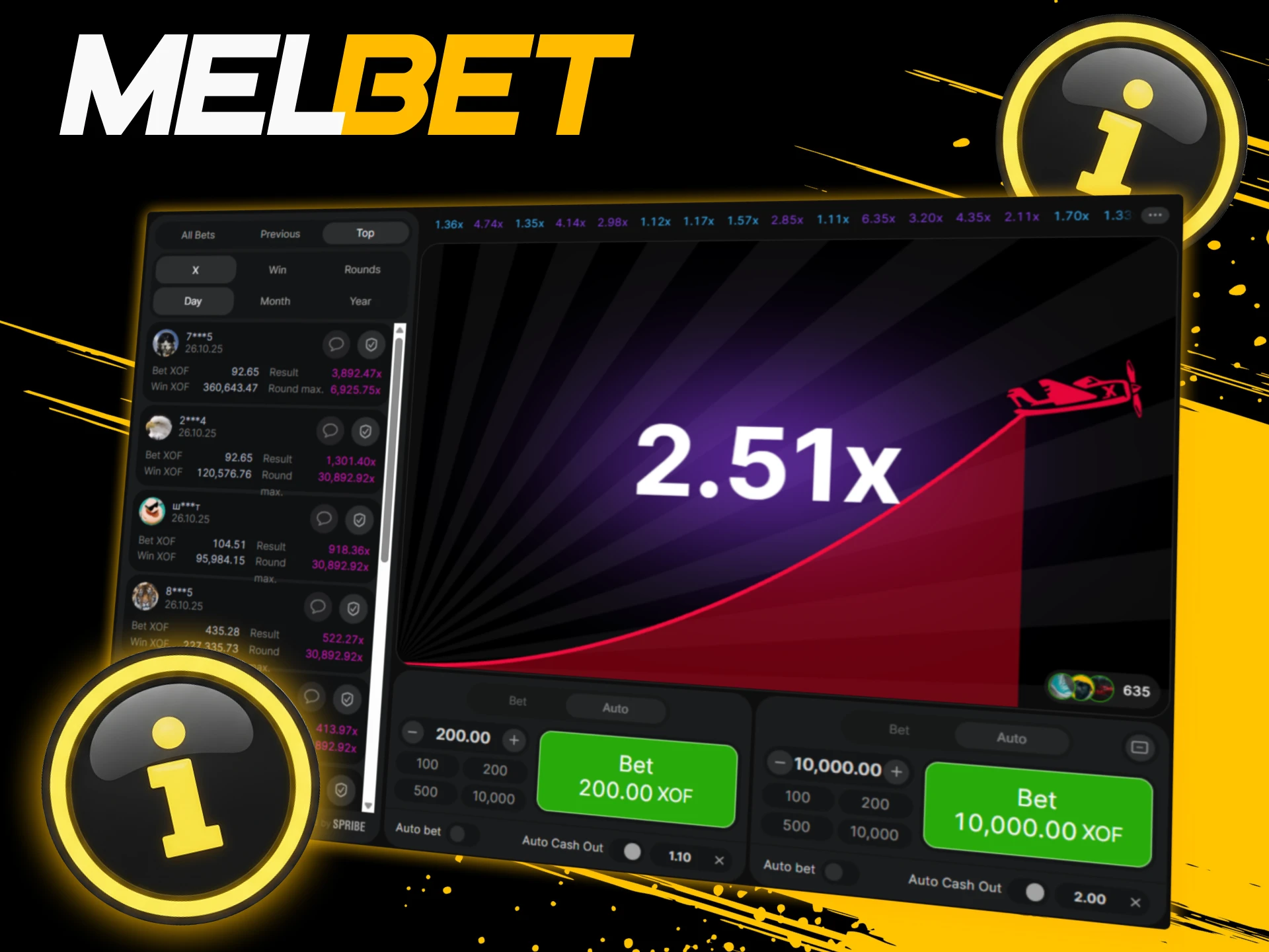 Termes principaux des crash games Melbet incluant multiplicateur point de crash GNA et principe vérifiablement équitable.