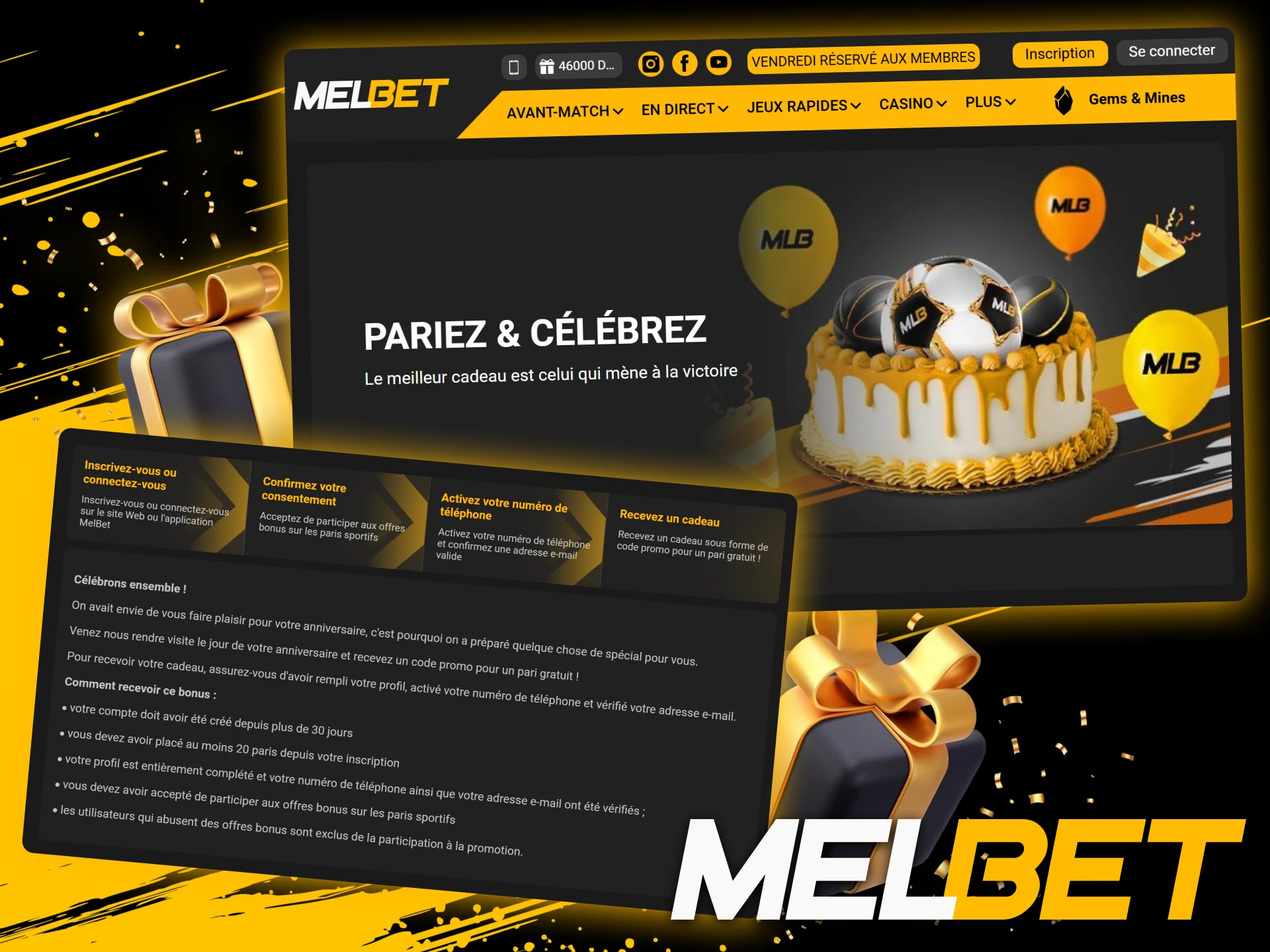 Bonus anniversaire Melbet Bet & Celebrate offrant un pari gratuit aux joueurs éligibles ayant un compte ancien, profil vérifié et activité suffisante.