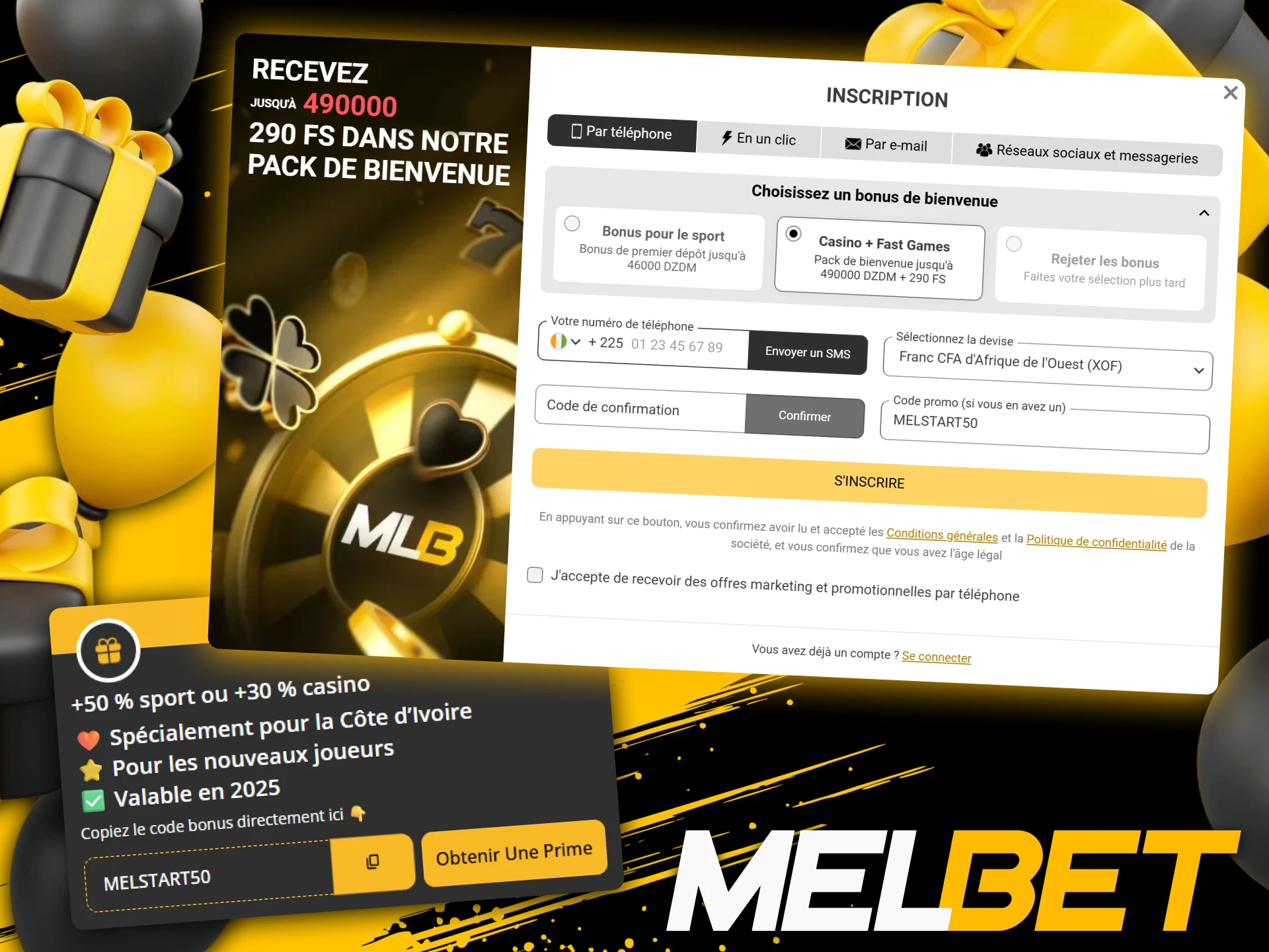 Entrez le code MELSTART50 lors de l’inscription Melbet pour activer le bonus.