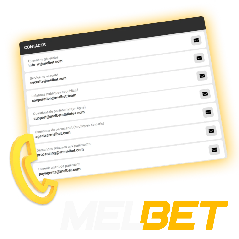 Joignez l’équipe Melbet par chat en direct, e-mail ou appel pour une aide immédiate.