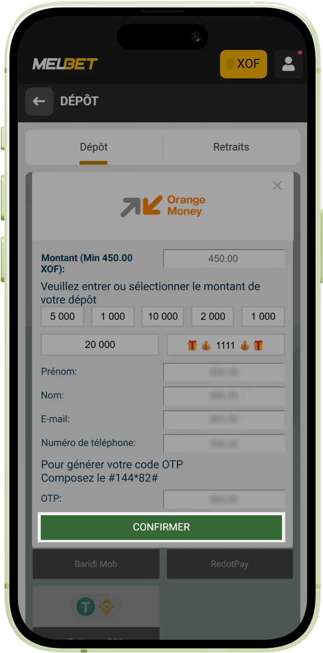 Validez votre transaction et recevez instantanément les fonds sur votre compte Melbet.