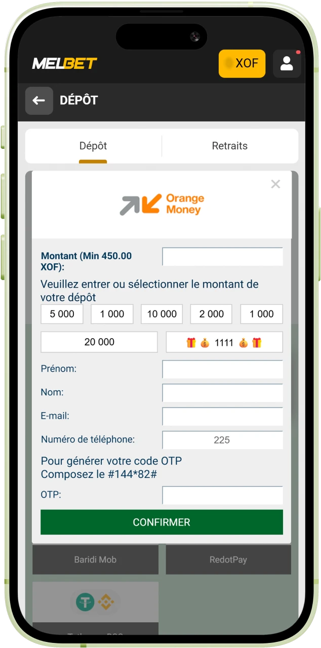 Choisissez votre méthode de paiement préférée parmi Wave Moov MTN Orange Money ou crypto.