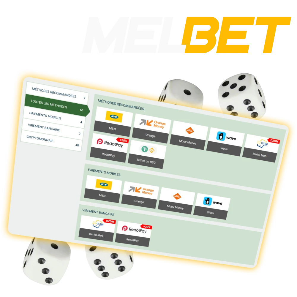 Effectuez un dépôt sur Melbet Côte d’Ivoire et approvisionnez votre compte instantanément grâce à des méthodes de paiement locales et cryptomonnaies sécurisées.