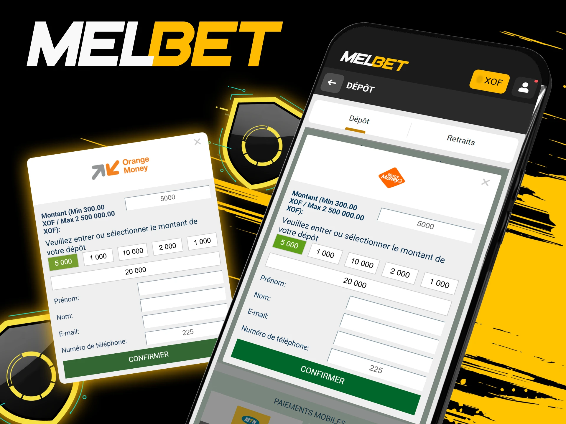 Le dépôt minimum chez Melbet est de cinq mille XOF pour commencer à jouer sans gros investissement.