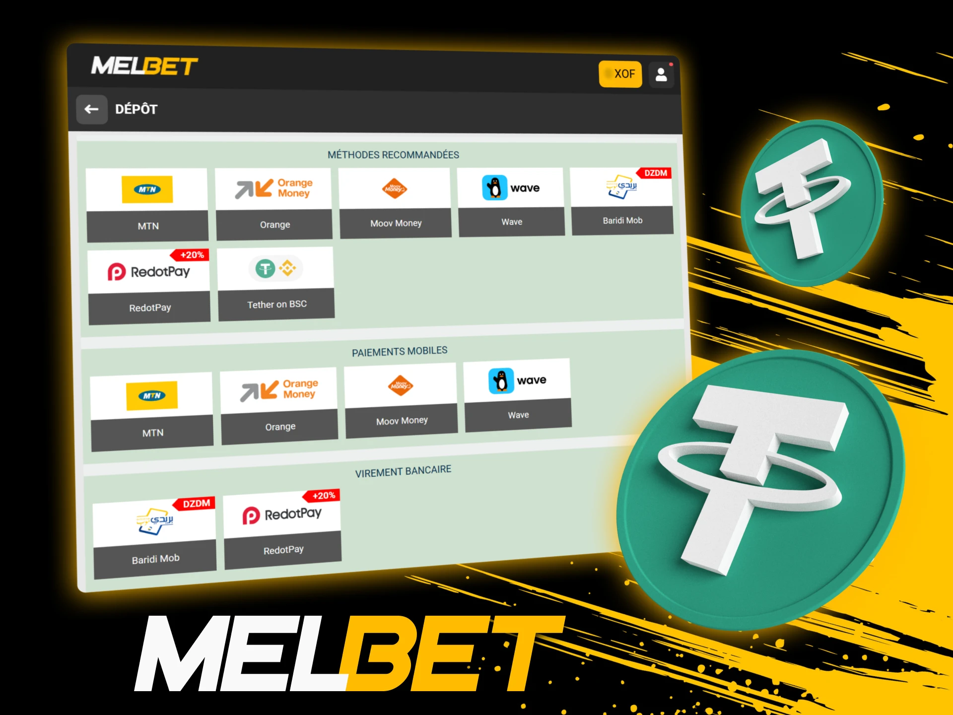 Déposez des fonds sur Melbet via USDT TRC20 pour profiter d’un transfert crypto rapide et stable au taux du dollar.