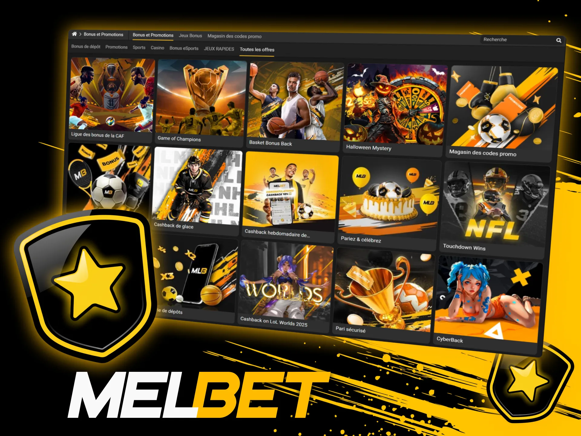 Recevez un bonus de bienvenue Melbet officiel en Côte d’Ivoire avec une offre pour les paris sportifs ou un pack spécial pour le casino.