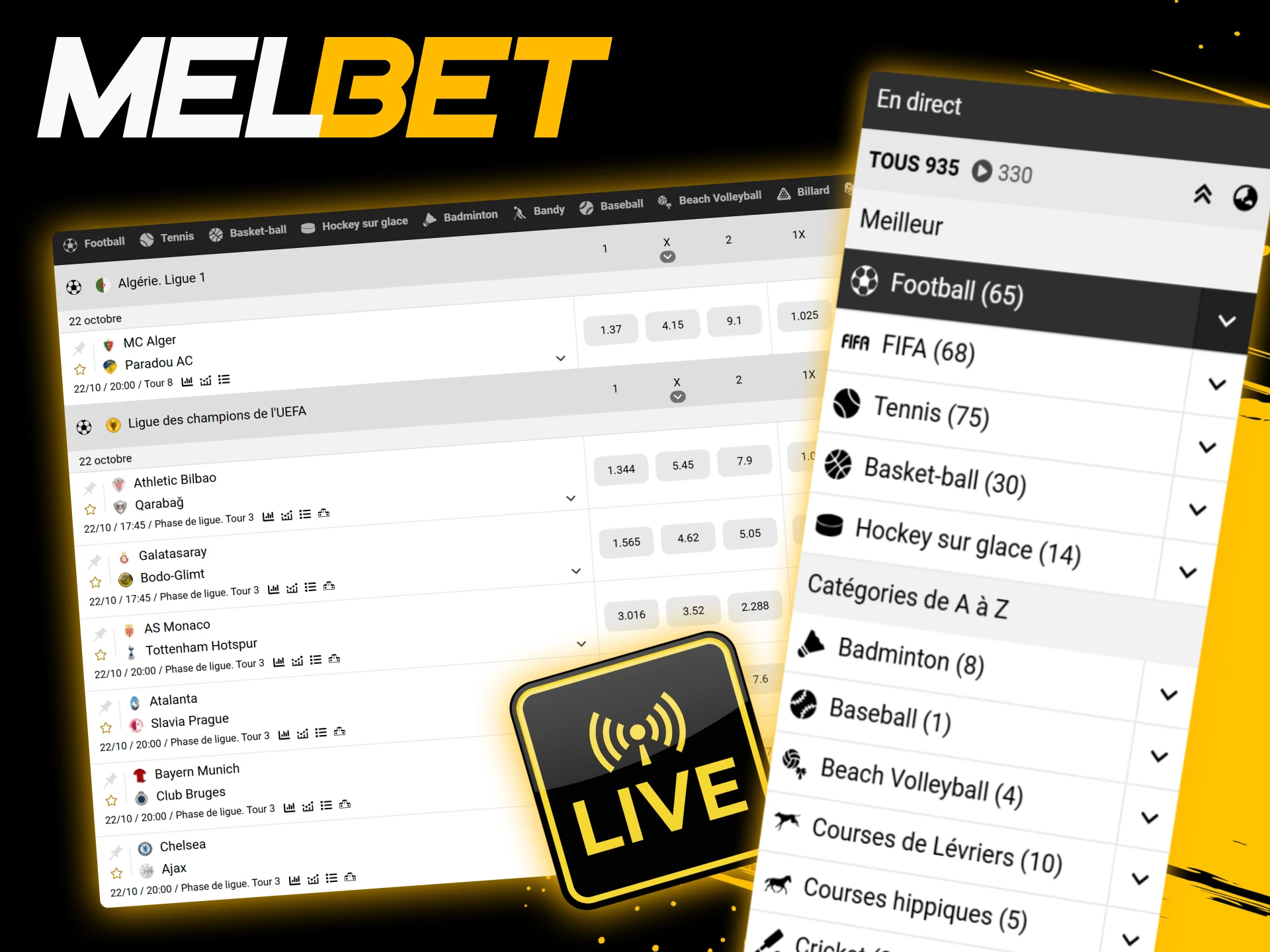 Paris en direct sur Melbet CI avec cotes mises à jour en temps réel, sports populaires disponibles et streaming gratuit pour suivre les matchs en live.