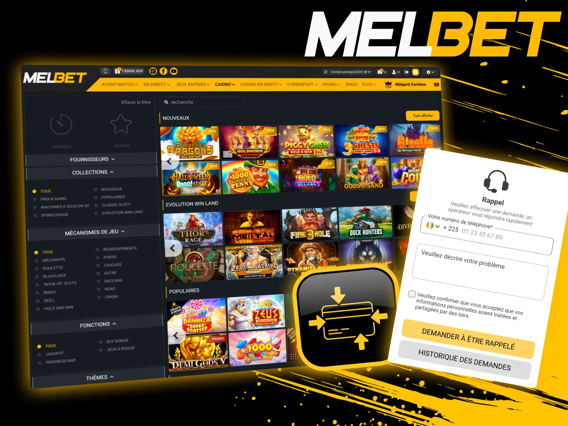 Casino en ligne Melbet avec de nombreux jeux variés disponibles dans le lobby officiel.