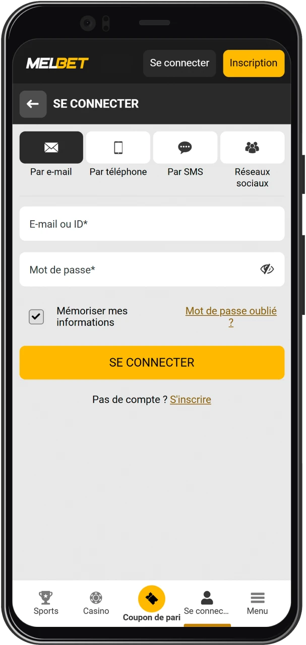 Appuyez sur le bouton de connexion et connectez-vous avec votre identifiant et mot de passe.