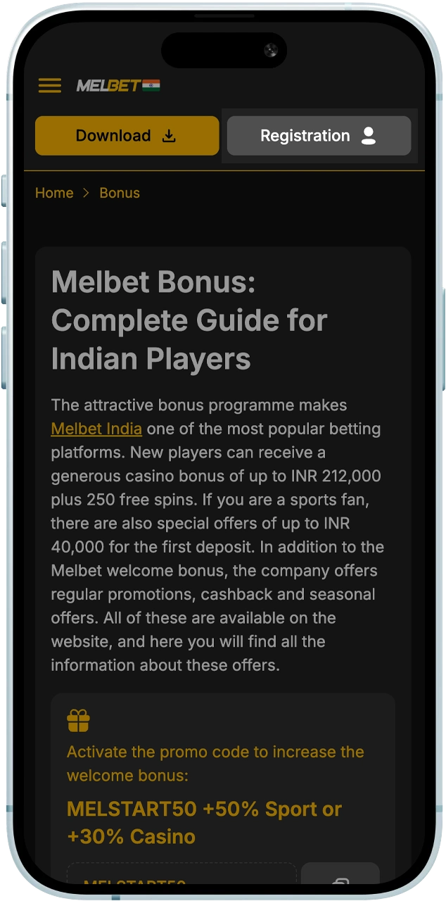 Sign up as a new Melbet user to become eligible for the welcome package.