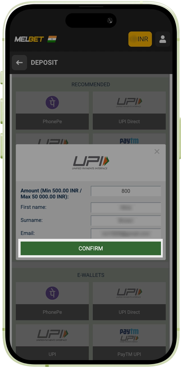 Finalize the transaction in your payment app to see the balance update on Melbet.