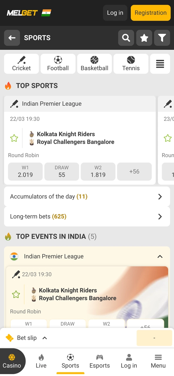 Check the Melbet sports betting interface with comprehensive markets for cricket, football, and kabaddi.