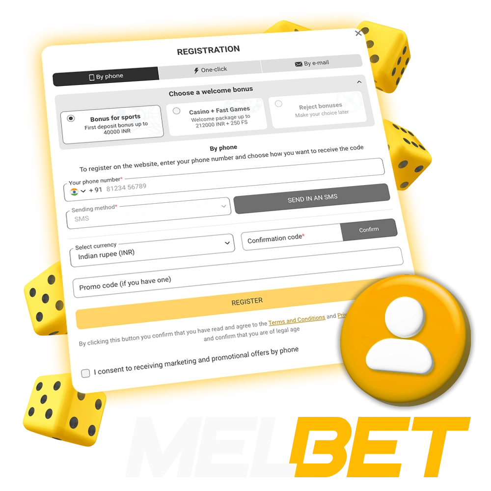 Account creation page for new Melbet users to join the platform and start playing in India.